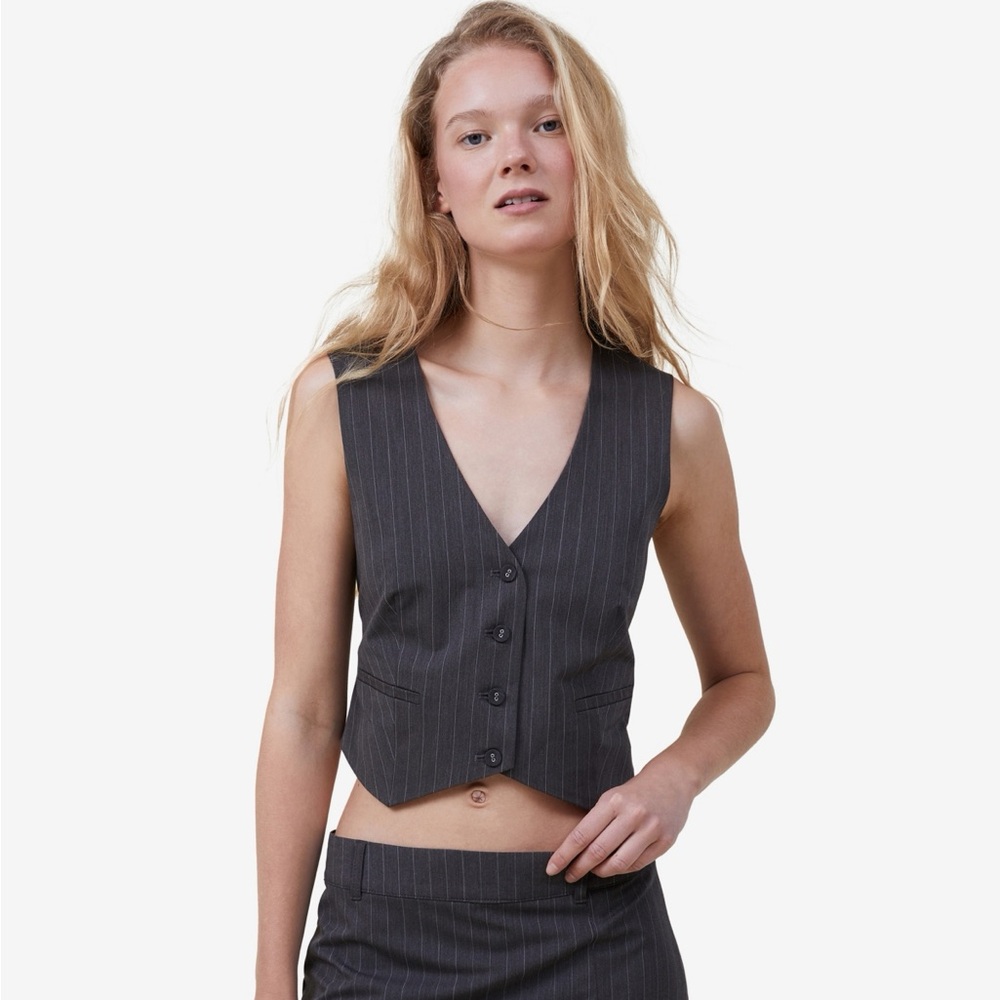 Jamie Oversized Suiting Vest in Charcoal Pinstripe